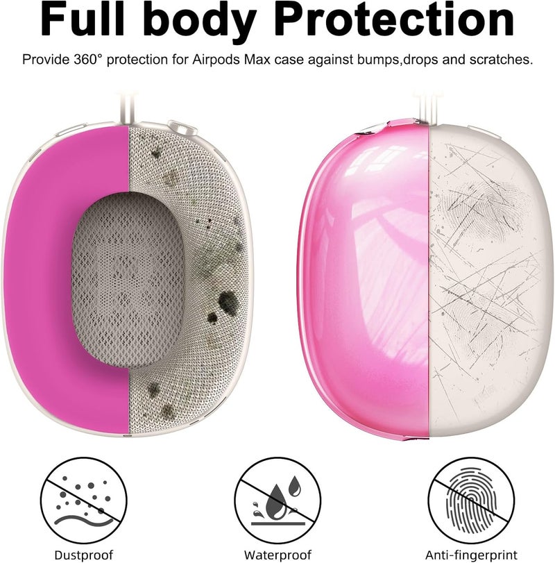 MINDRESY [4 in 1] Silicone Case Cover for AirPods Max, Clear Soft TPU Ear Cups Cover/Ear Pad Case Covers/Headband Covers Transparent Accessories for Apple AirPods Max (2024/2020)(USB-C/Lightning), Hot Pink - Image 3